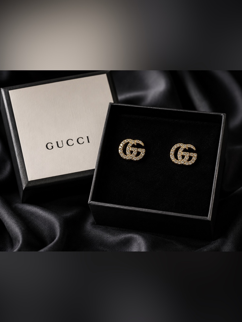 Gucci Gold Crystal Logo Earrings